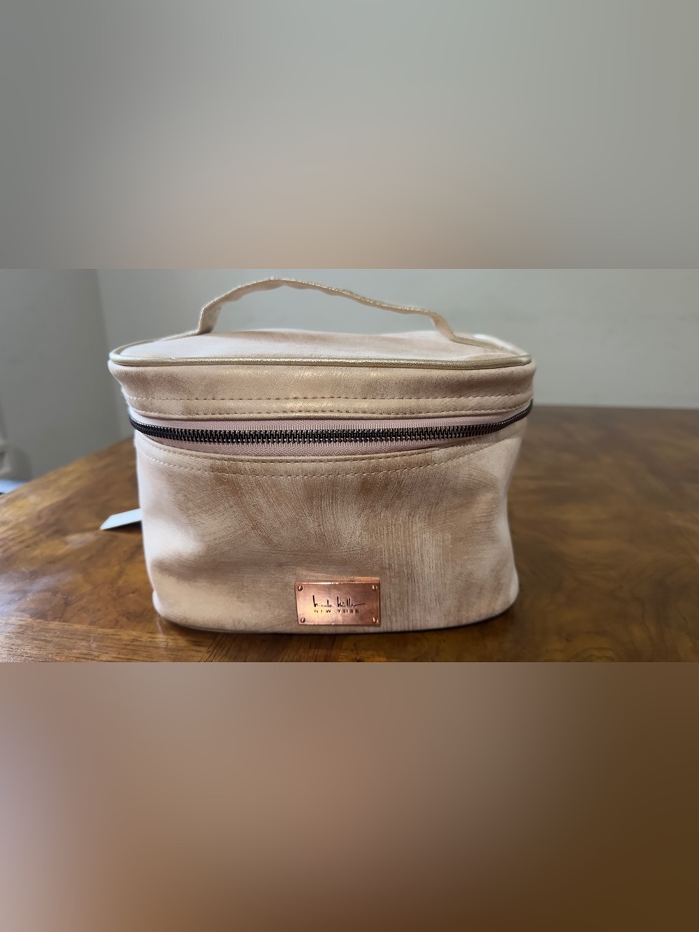NWT! Nicole Miller Train Case Rose Gold cosmetic vanity travel makeup bag marble